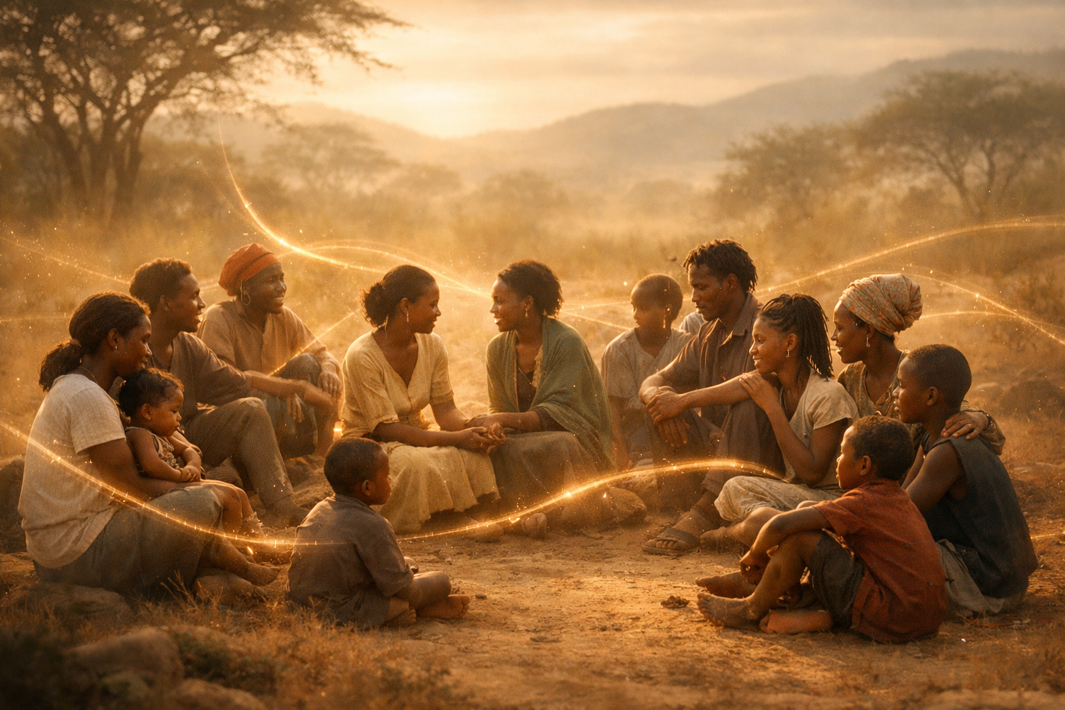 Community members gathered together in a peaceful circle discussion